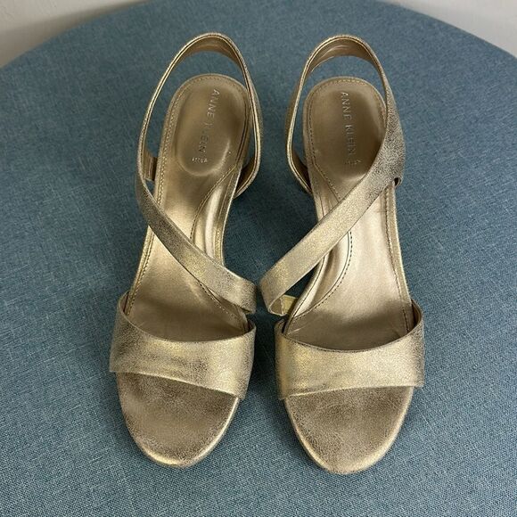 Anne Klein Resley Heeled Round Open Toe Sandals In Gold Size 8.5 - Picture 3 of 12